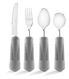 Special Supplies Adaptive Utensils (4-Piece Kitchen Set) Weighted, Non-Slip Handles for Hand Tremors, Arthritis, Parkinson’s Elderly use - Stainless Steel Knife, Fork, Spoons (Gray Weighted Bendable)