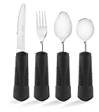 Special Supplies Adaptive Utensils (4-Piece Kitchen Set) Weighted, Non-Slip Handles for Hand Tremors, Arthritis, Parkinson’s Elderly use - Stainless Steel Knife, Fork, Spoons (Black Weighted Bendable)