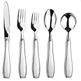 Linelax Weighted Utensils for Tremors and Parkinsons - 5 Piece Heavy Weight Steel Silverware Set of Knife, 2 Forks, Teaspoon and Soup Spoon - Adaptive Eating Flatware Helps Hand Tremor, Parkinson
