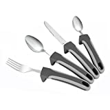 Special Supplies Adaptive Utensils (4-Piece Kitchen Set) Wide, Weighted, Non-Slip Handles for Hand Tremors, Arthritis, Parkinson’s or Elderly Use, Stainless Steel Knife, Fork, Spoons (Gray Striped)