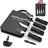 PKPKAUT Non Weighted Adaptive Eating Parkinsons Utensils Silverware for Hand Tremors Patients Elderly, Built Up Handle Utensils with Rocker Knife Fork and Spoon for Arthritis Stroke Disabled Seniors