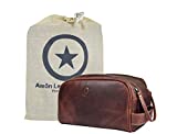 10' Premium Leather Toiletry Travel Pouch With Waterproof Lining | King-Size Handcrafted Vintage Dopp - Kit By Aaron Leather Goods (Dark Brown)