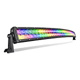 RGB LED Light Bar 52 inch Curved Off Road Color Changing Lights Chasing RGB Halo Ring 8 Solid Color with Flashing Modes Flood Combo Beam Waterproof Automotive Work Lights for Trucks Pickup SUV ATV
