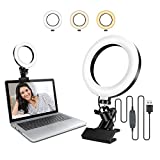 Light for Video Conferencing, 6.3' Selfie Ring Light with Clamp Mount, 3 Dimmable Color & 10 Brightness Level, Suitable for Laptop, iPhone, MacBook, Desk, Bed, Office, Makeup, YouTube