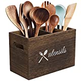 Wooden Kitchen Utensil Holder Organizer with 4 Adjustable Dividers,Silverware Organizer Farmhouse Utensil Caddy Crock for Counter Top Decor,Wall Mounted Kitchen Organizer and Storage Cutlery Caddy