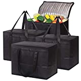 Set of 4 Large Insulated Reusable Grocery Bags with Sturdy Zipper and Handles, Foldable Washable Heavy Duty Cooler Totes for Hot or Cold Food Delivery, Groceries, Travel, Shopping