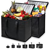 XL Plus Insulated Grocery Bags by NZ home, Reusable Grocery Tote, Soft Cooler Bag, Hot & Cold Takeout or Food Delivery Bag, Lightweight, Sturdy Zipper, Foldable, Stands Upright (2 Pack, Black)