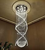 APBEAMLighting Crystal Round Spiral Chandelier Raindrop Luxury Flush Mount Long Chandelier Light Fixtures for Stair Foyer Entryway