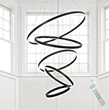Meenyo Modern Led Chandelier Lighting Dimmable Black Chandeliers 5 Rings Luxury Contemporary Ceiling Pendant Light Fixtures for High Ceiling Living Room Foyer D31.5 inch