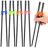 5 Pairs Reusable Chopstick Helpers Non Slippery Training Chopsticks for Adult Replaceable Practice Chopsticks Heat Resistant Chopsticks Holder with Clip for Many Age Trainer (Polymer, Black)