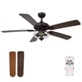 52 Inch Indoor Ceiling Fan with Light and Remote Control, Farmhouse Style, Reversible Blades and Motor, 110V ETL Listed for Living Room, Dining Room, Bedroom, Basement, Kitchen, Oil-Rubbed Bronze