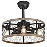 Ohniyou 20'' Caged Ceiling Fans with Lights, Rustic Farmhouse Ceiling Fan with Lights Remote Control, Reversible Motor, 3 Speeds, 4 Hours Timing Ceiling Fan Light Fixture for Dining Room Bedroom