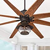 72' Predator Indoor Outdoor Ceiling Fan with Light LED English Bronze Cherry Blades Hammered Glass Lantern Damp Rated for Patio Porch - Casa Vieja