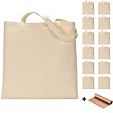12 Pack Blank Canvas Tote Bags Bulk Shopping Bag for Crafts with 1 Piece of PTFE Teflon Sheet DIY Reusable Grocery Bag, 15 X 16 Inch