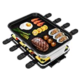 Electric Grill Indoor Smokeless, VEEDA Raclette Table Grill Korean BBQ Grill 1500W Fast Heating with Removable 2 in 1 Non-Stick Grill Tray & 8 Cheese Melt Pans for Parties Family Fun, Dishwasher Safe