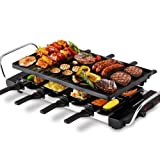 Raclette Grill Electric Grill Raclette Table Grill, 1300W BBQ Grill with Non-Stick Surface for Healthier Grilling, 170℉ - 440℉ Temperature Control Indoor Grill for Burger, Seafood, Steak, Pancake