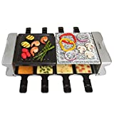 Dual Cheese Raclette Table Grill w Non-stick Grilling Plate and Cooking Stone- Deluxe 8 Person Electric Tabletop Cooker- Melt Cheese and Grill Meat and Vegetables at Once, Great Gift