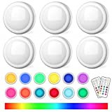 SEMSMOKS Battery Operated LED Push Lights with Wireless Remote, 13 Color RGB - for Closet, Bedroom Wall, Under Cabinet, Battery Powered Puck Lights. Convenient 3M Stick On, 6 Pack