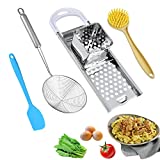 Worldity Stainless Steel Spaetzle Maker, Homemade Germany Spaetzle Noodle Maker with Comfortable Rubber Handle, Including Skimmer Spider Strainer Silicone Spatula and Cleaning Brush