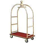 Gold Stainless Steel Bellman Cart Curved Uprights 6' Rubber Casters, 41-1/4'L x 24'W x 73'H