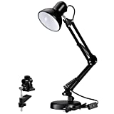 TORCHSTAR Metal Desk Lamp, Swing Arm Desk Lamps with Clamp, Adjustable Goose Neck Architect Study Table Lamp, Clip On Eye-Caring Reading Lamp for Home, Office, Multi-Joint, Black Finish