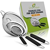 LiveFresh Fine Mesh Strainer Set - Rust Proof Stainless Steel with Non Slip Handles - Fine Mesh Sieve Set of 3