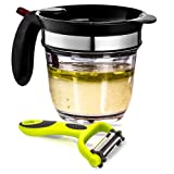NejaMart 4-Cup Fat Separator With Bottom Release - 1L Gravy/Grease/Oil/Soup/Stock/Sauce Skimmer With Integrated Strainer- With Good Grip 3-in-1 Multifunctional Peeler