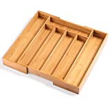 ORIDOM Bamboo Expandable Silverware Organizer, Kitchen Drawer Organizer for Cutlery and Utensils, Multifunction Adjustable Bamboo Wood Cutlery Tray in Drawer for Flatware, 7 Slots
