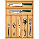Luxury Bamboo Kitchen Drawer Organizer - Silverware Organizer/Utensil Holder and Cutlery Tray with Grooved Drawer Dividers for Flatware and Kitchen Utensils (7 Slot, Natural)