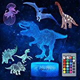 5 Pcs Dinosaur Night Light for Kids - OxyLED 3D Dinosaur Toys Dimmable with Remote Control & 16 Colors Changing & Smart Touch, Rechargeable Bedside Nursery Lamp, Christmas Birthday Gifts for Boy Girl