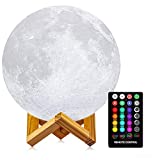 Moon Lamp, LOGROTATE 3D Printing LED 16 Colors Moon Light, Decorative Lights Night Light with Remote&Touch Control and Adjustable Brightness & USB Recharge for Kids Lovers Birthday Gifts (6.0 inch)
