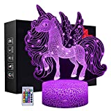 3D Unicorn Night Light, LED Illusion Lamp with Remote Control and 16 Colors 4 Flash Modes Best Xmas Birthday Gift for Girls