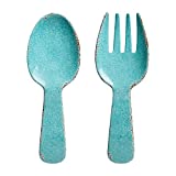 UPware 2-Piece 10.75 Inch Melamine Salad Server/Utensil. Includes Salad Spoon and Fork. (Crackle, Turquoise)