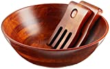 Lipper International Cherry Finished Footed Serving Bowl with 2 Salad Hands, Large, 13.75' Diameter x 5' Height, 3-Piece Set