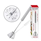 Stainless Steel Egg Rotary Whisk, Latauar Semi-Automatic Egg Beater Mixer for Cooking, Blending, Stirring and Beating, 10 inches.