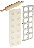 Norpro 3 Piece Ravioli Maker and Press Set with Rolling Pin, Large, White and silver