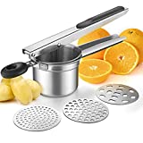WILLIZTER Potato Ricer, Stainless Steel Potato Ricer Fruit and Vegetables Masher Food Ricer Large Capacity with 3 Interchangeable Discs & Inner Cup
