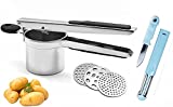 Potato Ricer – Premium Potato Ricer Stainless Steel – Durable Ricer Kitchen Tool with 3 Interchangeable Discs – Potatoes Ricer Anti-Slip Handles - 2-in-1 Peeler and Knife Included