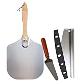 Pizza Peel Paddle & Metal Pizza Spatula with Rubber Wood Handle for Oven Turning - Kit Includes Cutting Rocker & Recipe Ebook Accessories - Size 14 x 12 Inches - Best Gifts for Pizza Lovers