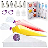 GEMLON Disposable Icing Piping Bags and Tips Set, 100Pcs 12 Inch Plastic Pastry Bags Royal Icing Piping Bags, Cookies&Cupcake&Cake Decorating Tool Supplies with Frosting Bags&6 Tips&2 Couplers&2 Ties