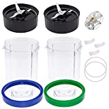 12-Pieces Cross Blades Replacement Part &16Oz Tall Jar Cups & Shock Pads & Top Gear & Gaskets & Shock Pad & Cup Lip Rings Replacement Set for Magic Bullet Blender, Juicer and Mixer (Model MB1001 250W)