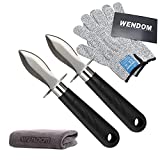 WENDOM Oyster Knife Shucker Set Oyster Shucking Knife and Gloves Cut Resistant Level 5 Protection Seafood Opener Kit Tools Gift(2knifes+1Glove+1Cloth)