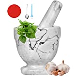 Mortar and Pestle Marble Set for Spices Pestos Seasonings Pastes Guacamole Bowl Herb Grinder Easy to Clean Included:Silicone Mat,Brush,Stainless Steel Spoon 4.33inch(Small,White Gray)