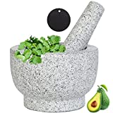 Tianman Mortar and Pestle Set Unpolished Granite 5.1Inch(13cm)-1.8 Cup Capacity for Herbs Pesto Pastes Seasonings Grinder,Guacamole Molcajete Bowl,Spice Grinder with Spoon, Brush, Non-Slip Mats