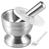Tera 18/8 Stainless Steel Mortar and Pestle with Brush,Pill Crusher,Spice Grinder,Herb Bowl,Pesto Powder