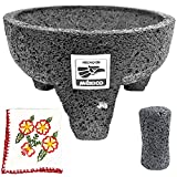Molcajete Mexicano Bowl Made of Authentic Lava Rock with a Traditional Embroidered Tortilla Warmer - Molcajete de Piedra volcanica - Mexican Volcanic Mortar and Pestle - Authentic molcajete Lava Rock