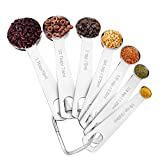 7 Piece Measuring Spoons Set, Heavy Duty 18/8 Stainless Steel Measuring Spoons with Etched Markings & Removable Clasp for Dry and Liquid, Fits in Spice Jars