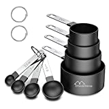 PanderHecop Measuring Cups and Spoons Set, 8 Piece Stackable Stainless Steel Handle Accurate Tablespoon for Measuring Dry and Liquid Ingredients Small Teaspoon with Plastic Head (8, Black)