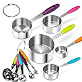 MICHELANGELO Measuring Cups and Spoons Set, 10 Piece Stainless Steel Measuring Spoons and Cups Set with Colorful Silicone Handle, Liquid & Dry Measuring Cups, Nesting Measuring Cups and Spoons-Metric