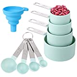 Measuring Cups and Spoons Set of 8 Pieces，Nesting Measure Cups with Stainless Steel Handle，for Dry and Liquid Ingredient （lake blue）